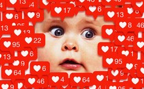 Illustration of a baby surrounded by Instagram 'like' counts