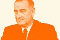 An orange tinted image of Lyndon B. Johnson