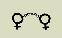 A pair of handcuffs shaped like female symbols