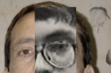 Mug shot of Jens Söring with an image overlaid of him as a young adult
