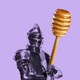 a knight holding a honey stick