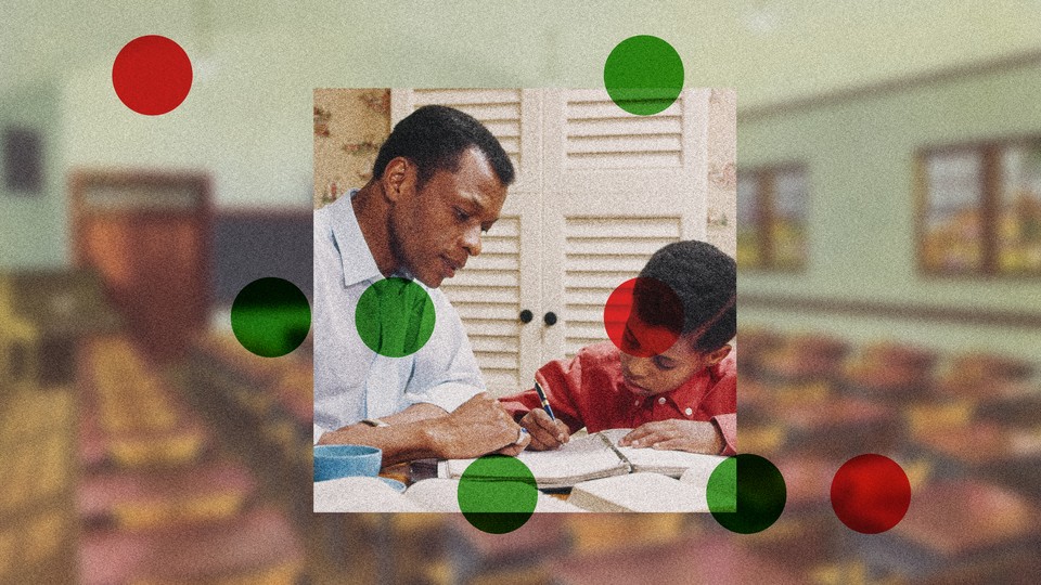 illustration of a parent helping a child with homework