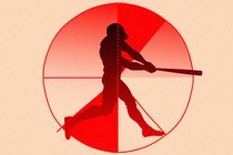 A silhoutte of a batter against a pie-graph background