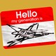 A nametag that says, "Hello, my generation is…," above an illegible scribble