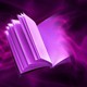 A book in a purple void half-disappearing