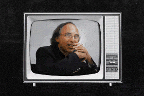 Pixelated image of Art Spiegelman in a television set