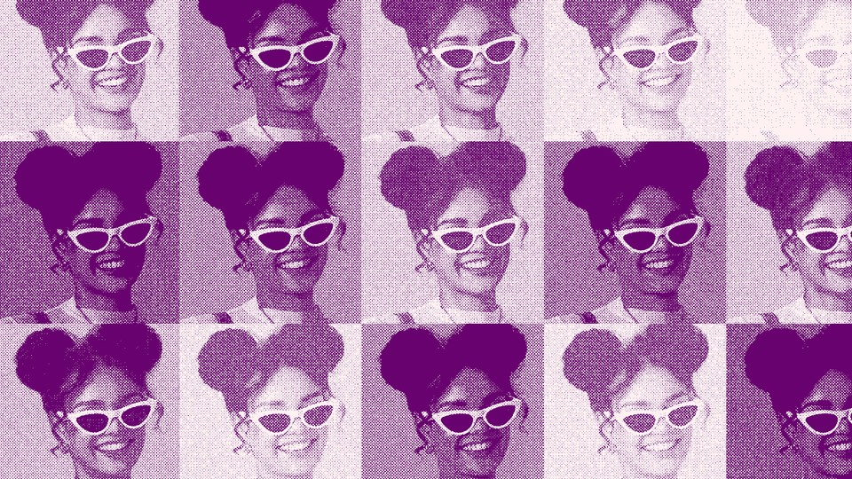Collage of a woman with sunglasses smiling