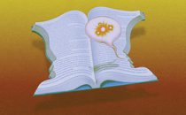 Illustration of two faces cut out of an open book