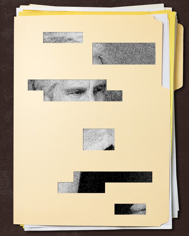 Image of Epstein in a cut up file folder