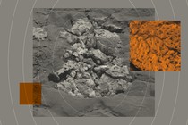 An illustration featuring images of Martian rock