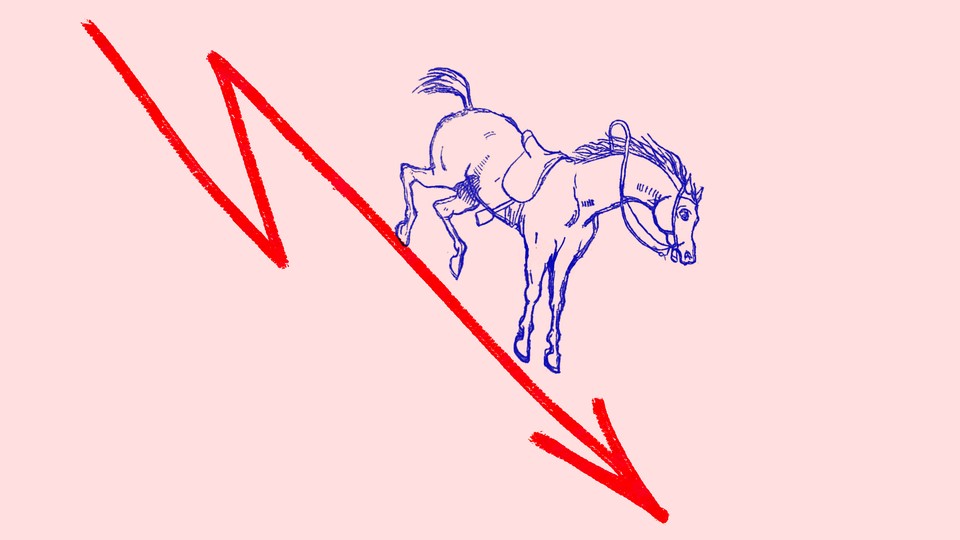 A horse sliding down a red line