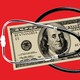 A stethoscope curls around a $100 bill against a red background