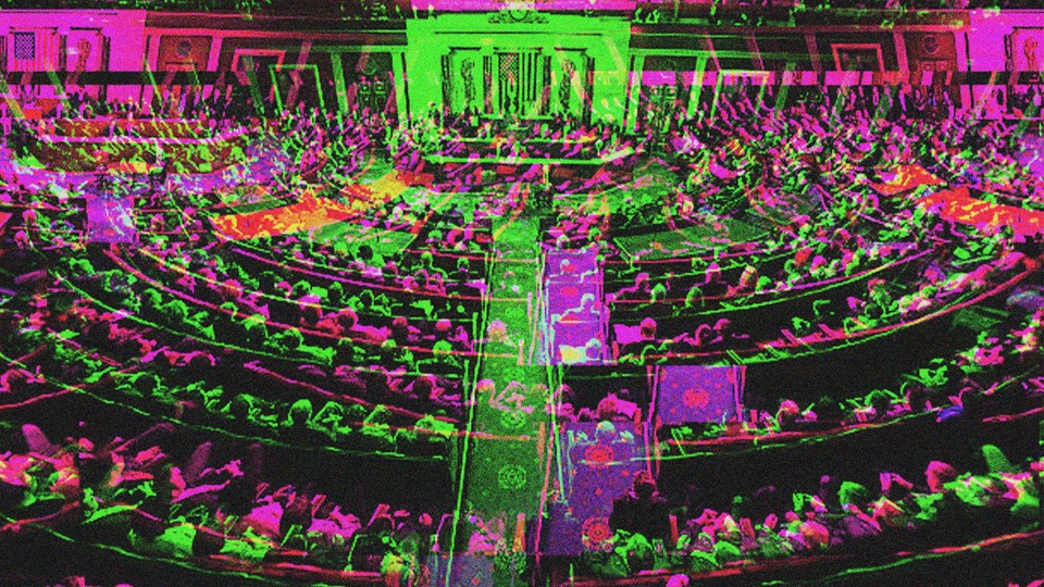 illustration of the House of Representatives in neon colors.