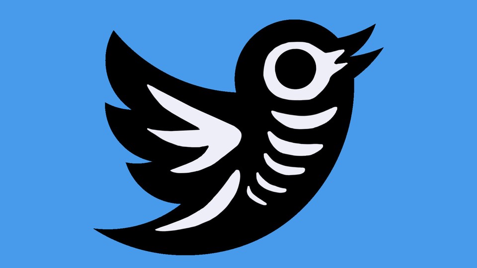An illustration of the Twitter bird logo with its skeleton visible