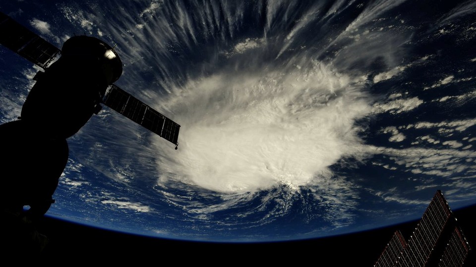 Hurricane Florence seen swirling over the Atlantic Ocean from space
