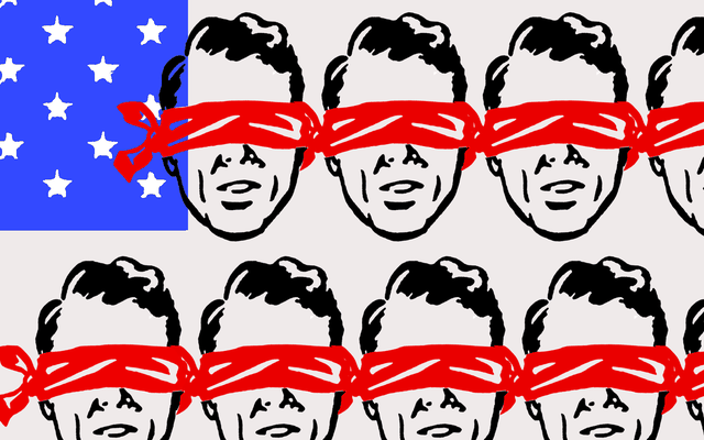 Illustration of blindfolded Americans