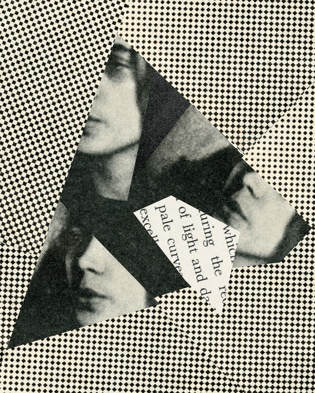 Collage of woman's face with text