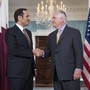 Secretary of State Rex Tillerson and Qatari Foreign Minister Mohammed bin Abdulrahman al-Thani at the State Department on May 8, 2017