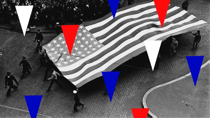 An illustration of triangles on top of the American flag.
