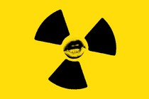 Illustration of a nuclear symbol with Trump's mouth in the middle