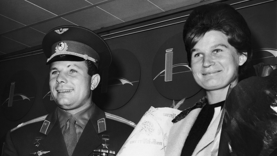 The Russian cosmonauts Yuri Gagarin and Valentina Tereshkova