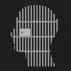 Illustration of a human head locked behind bars.