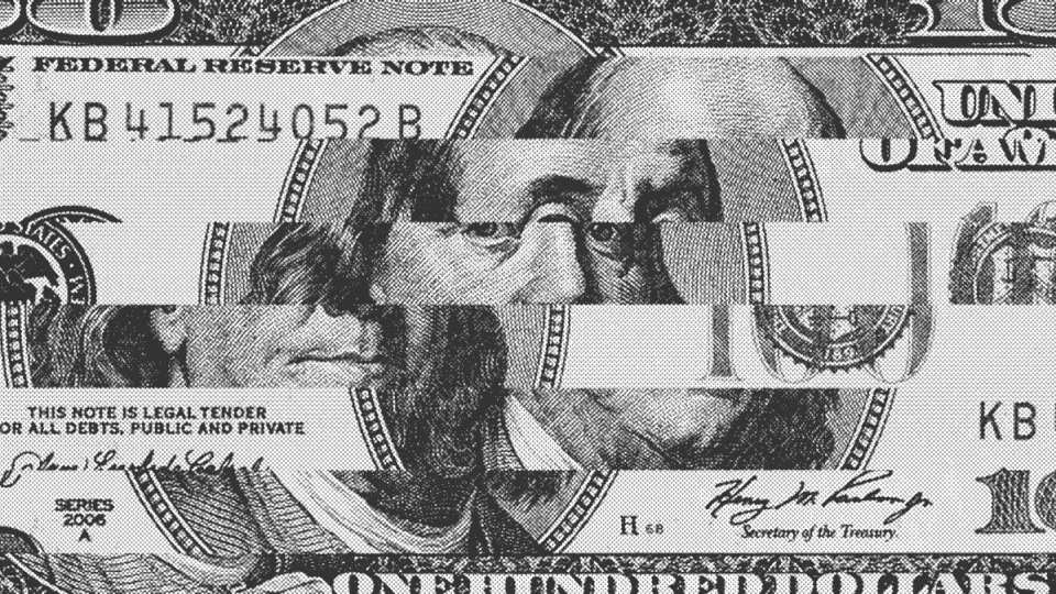 GIF of strips of a $100 bill changing places