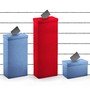 Red and blue ballot boxes of varying heights