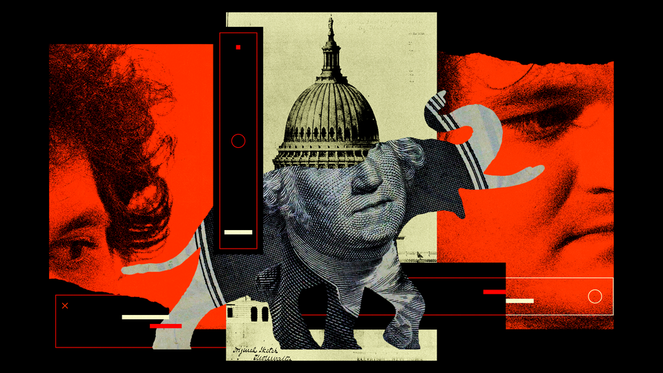 Illustration of Sam Bankman-Fried, the U.S. Capitol, and Benjamin Franklin