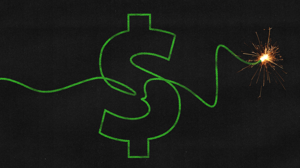 A burning fuse in the shape of a dollar sign