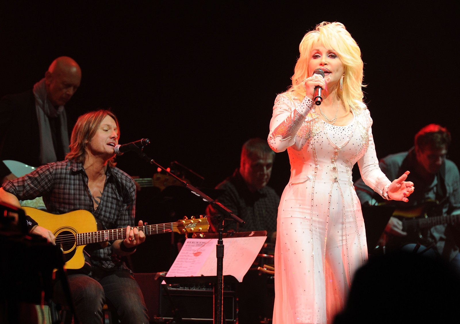 Keith Urban and Dolly Parton perform onstage.