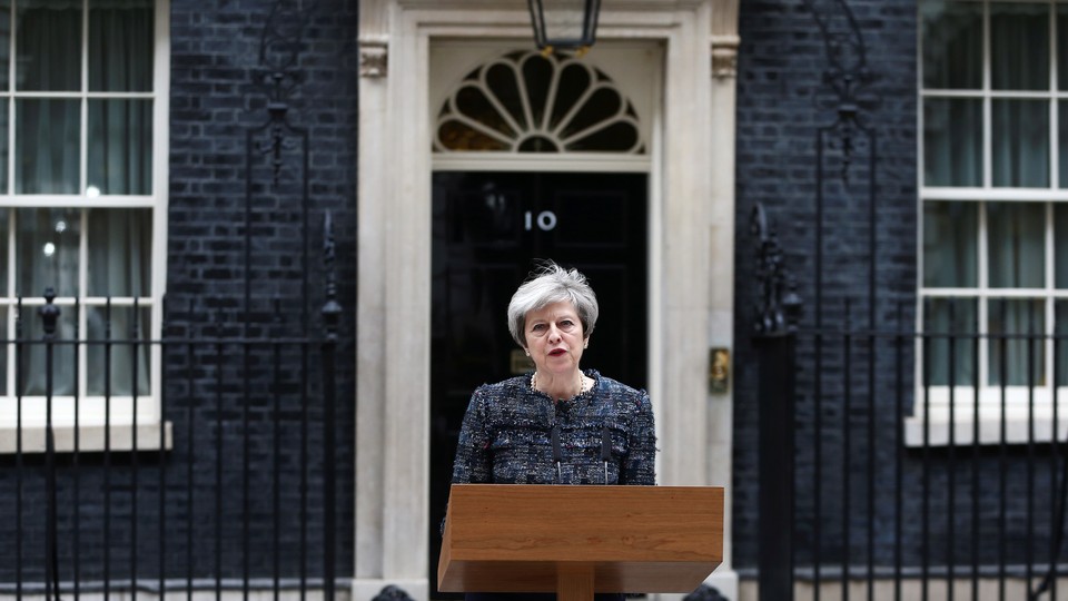 Prime Minister Theresa May speaks outside 10 Downing Street after traveling to Buckingham Palace to visit Queen Elizabeth after Parliament was dissolved ahead of the general election on May 3, 2017.