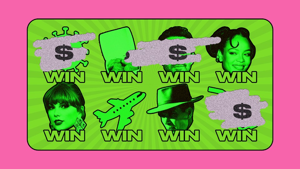 A scratch-off card with celebrity faces