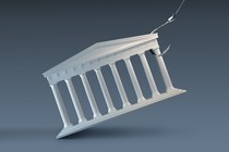 Illustration of the Supreme Court building being pulled off the ground by a fishing hook