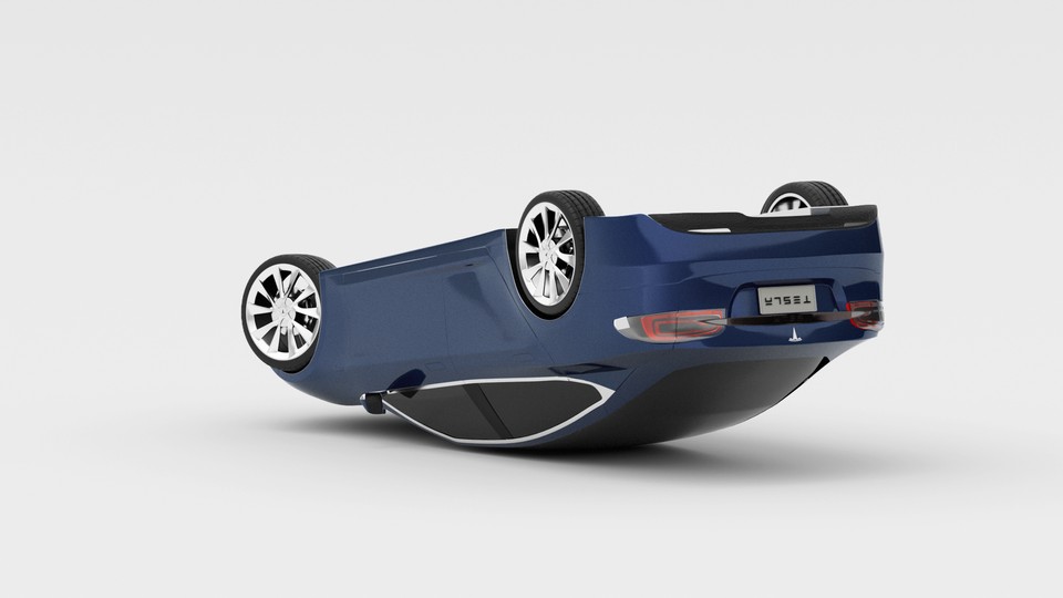An illustration of an upside-down Tesla