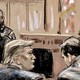 A court sketch of Donald Trump and an image of a court filing