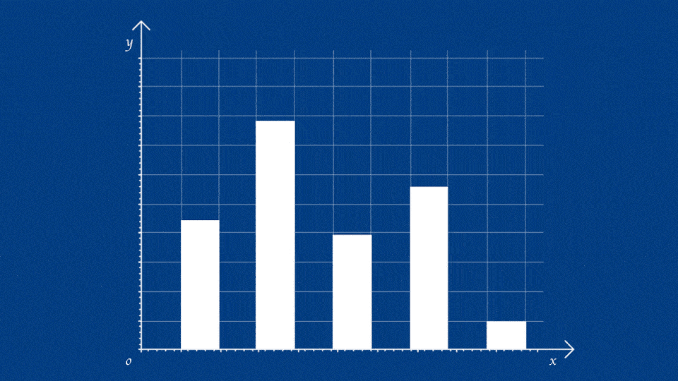 Animation of a white bar graph with the bars toppling over to the right on a blue background