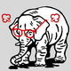 A black-and-white illustration of an elephant in red glasses releasing red steam from its ears
