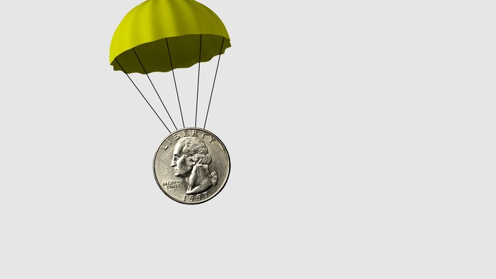 An illustration of a quarter with a parachute attached.