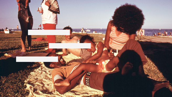 photograph of a family at the beach