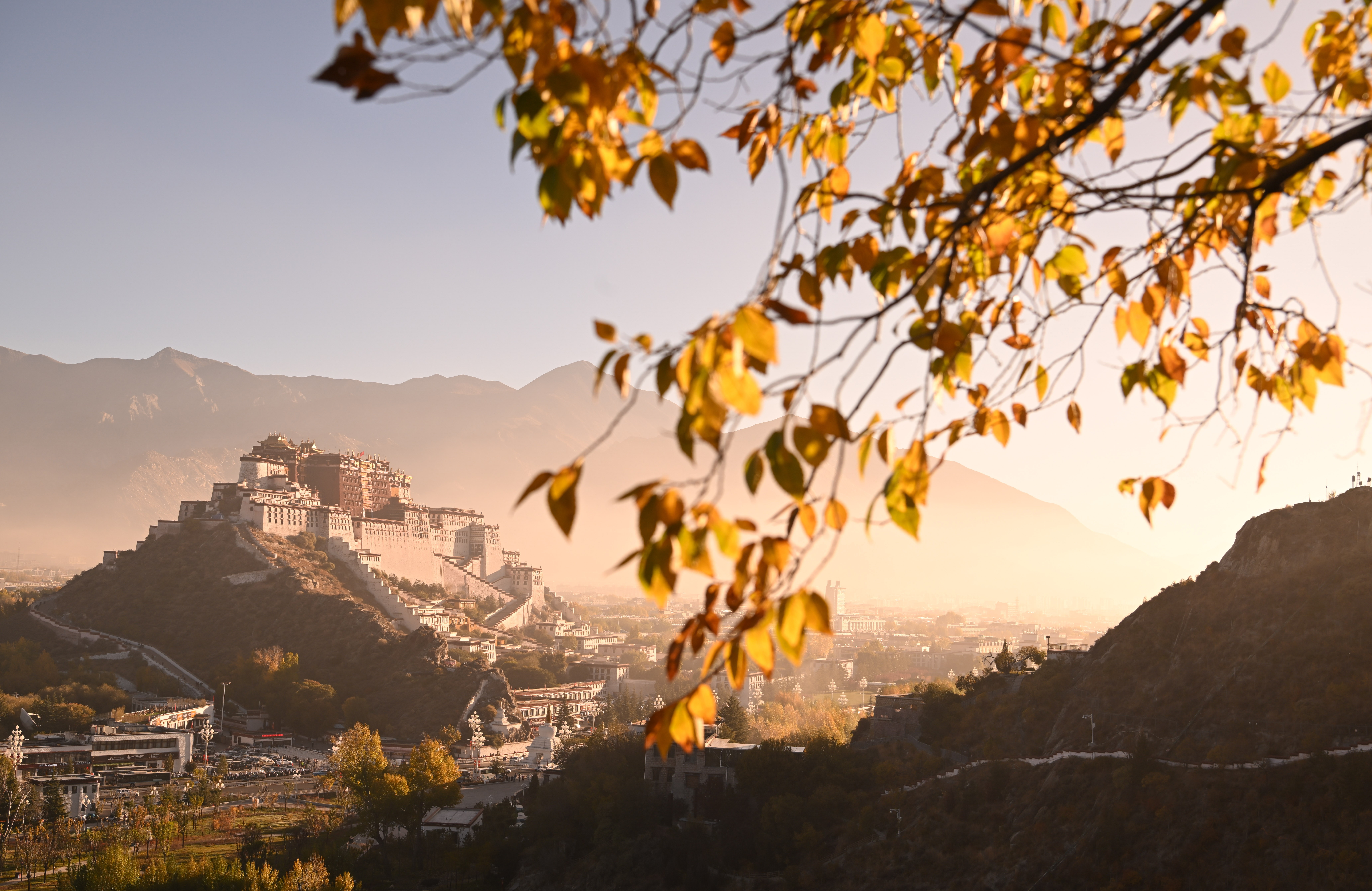 A view of Tibet's Potala Palace, seen on a hazy day.