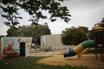 A colorful slide and playground without children