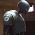 The droid K-2SO stares down Felicity Jones's character Jyn Erson in the 'Rogue One' trailer.