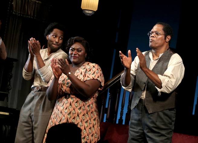 John David Washington, Danielle Brooks and Samuel L Jackson at opening night of The Piano Lesson