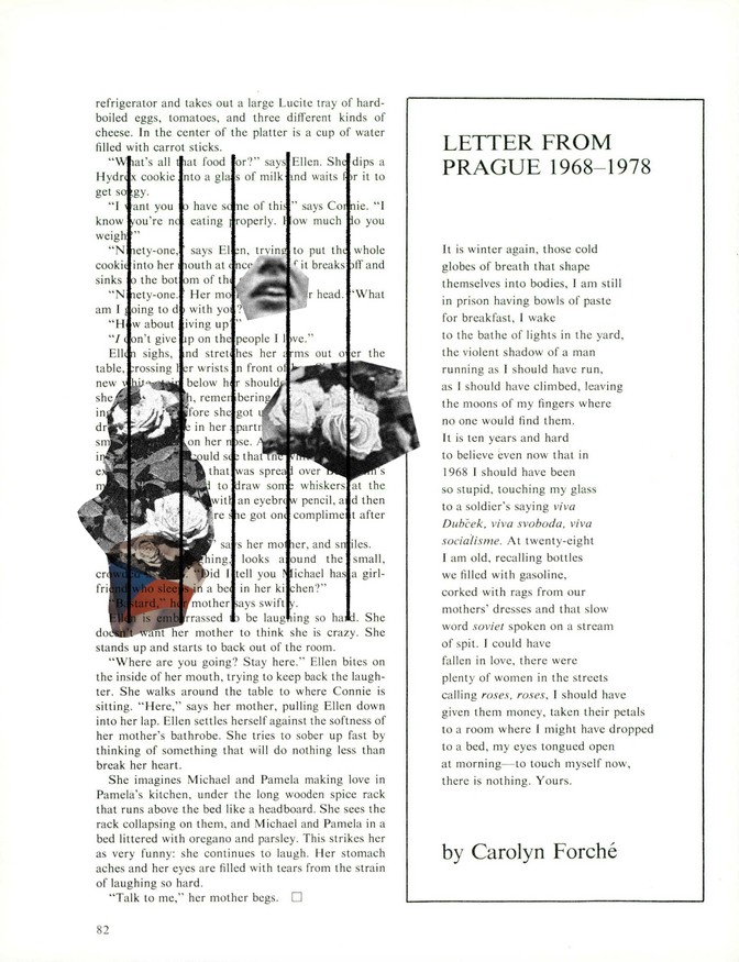 PDF of the poem on the page, with collaged images of roses behind prison bars
