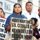 protestors holding signs demanding Nury Martinez, Gil Cedillo, and Kevin de León resign