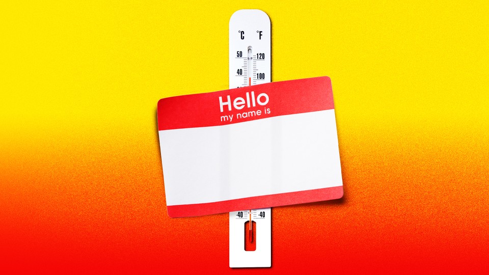 Illustration of a thermometer wearing a "Hello, my name is" tag