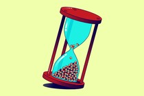 An hourglass with angry emoji tumbling down