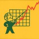 an illustration of a man gesturing toward a rising trend line