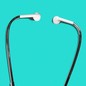 Picture of a stethoscope with air pods in place of the ear pieces